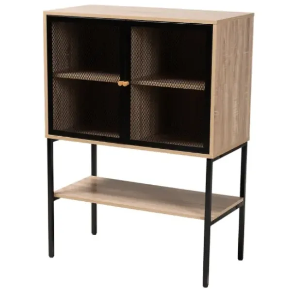 Cabinets & Sideboards-Kirkland's Home Honey Wood And Metal Mesh Cabinet Brown