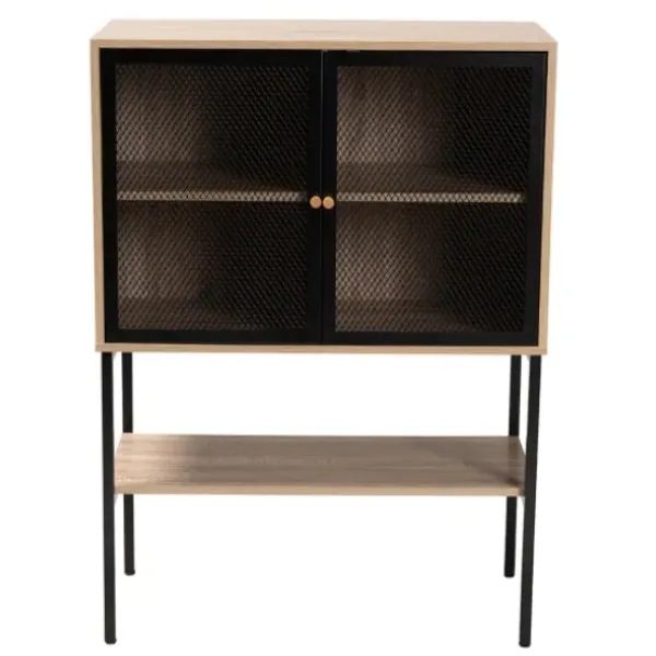 Cabinets & Sideboards-Kirkland's Home Honey Wood And Metal Mesh Cabinet Brown