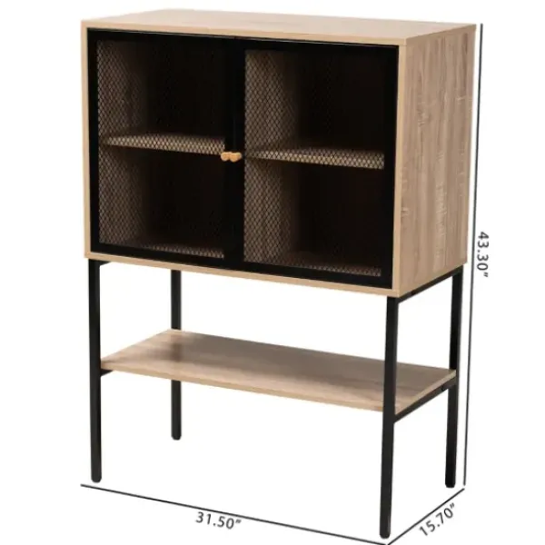 Cabinets & Sideboards-Kirkland's Home Honey Wood And Metal Mesh Cabinet Brown