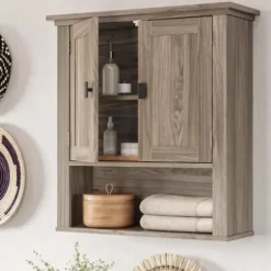 Shelves-Kirkland's Home Honey Woodgrain Wall-Mounted Cabinet Tan