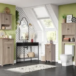 Shelves-Kirkland's Home Honey Woodgrain Wall-Mounted Cabinet Tan