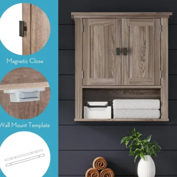 Shelves-Kirkland's Home Honey Woodgrain Wall-Mounted Cabinet Tan