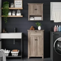 Shelves-Kirkland's Home Honey Woodgrain Wall-Mounted Cabinet Tan