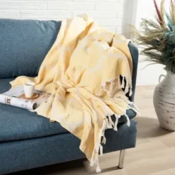 Blankets & Throws-Kirkland's Home Honeycomb Cotton Throw Yellow