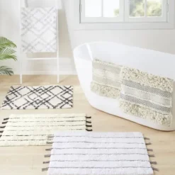 Bathroom Rugs-Kirkland's Home Hot Asymmetrical Cotton Bath Mat, 24 In. Pink
