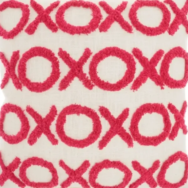 Pillows-Kirkland's Home Hot Pink Tufted Xoxo Pillow Pink/White