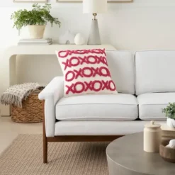 Pillows-Kirkland's Home Hot Pink Tufted Xoxo Pillow Pink/White