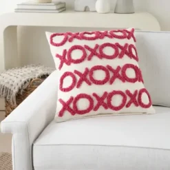 Pillows-Kirkland's Home Hot Pink Tufted Xoxo Pillow Pink/White