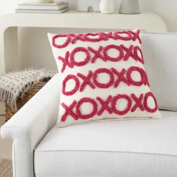 Pillows-Kirkland's Home Hot Pink Tufted Xoxo Pillow Pink/White