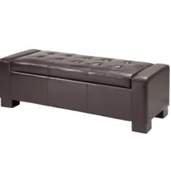 Benches & Ottomans-Kirkland's Home Hudson Tufted Faux Leather Storage Bench Brown