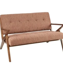 Sofas & Loveseats-Kirkland's Home Hues Rockwood Pecan Finish Loveseat Orange