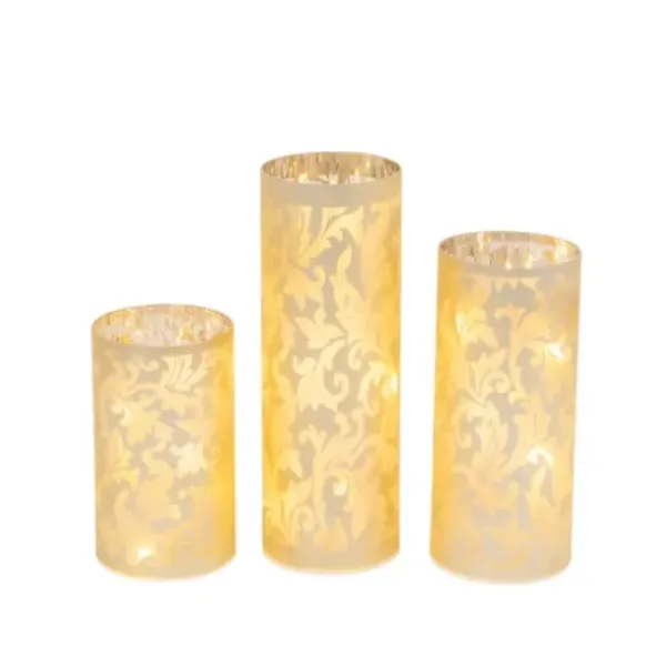 Candle Holders-Kirkland's Home Hurricane Glass Luminaries, Set Of 3 Gold