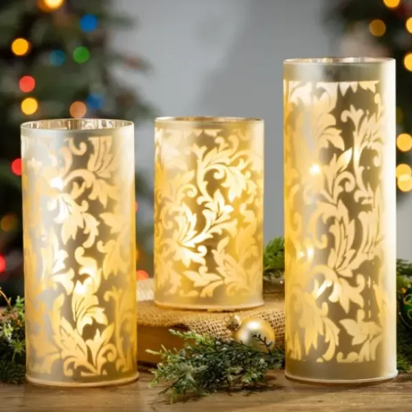Candle Holders-Kirkland's Home Hurricane Glass Luminaries, Set Of 3 Gold