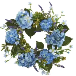 Wreaths-Kirkland's Home Hydrangea And Leaves Floral Wreath Blue