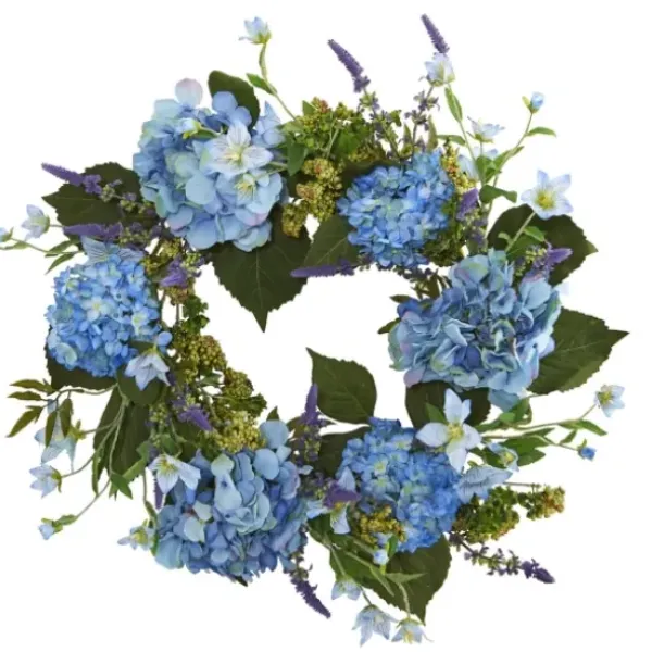 Wreaths-Kirkland's Home Hydrangea And Leaves Floral Wreath Blue
