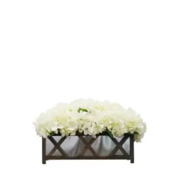 Arrangements & Greenery-Kirkland's Home Hydrangea Arrangement In Lattice Box Planter Ivory/Silver