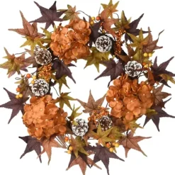 Wreaths-Kirkland's Home Hydrangea Maple Berry Frosted Harvest Wreath Brown/Orange/Green
