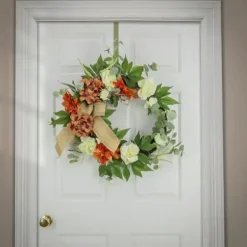 Wreaths-Kirkland's Home Hydrangeas And Roses Harvest Wreath Orange/Green