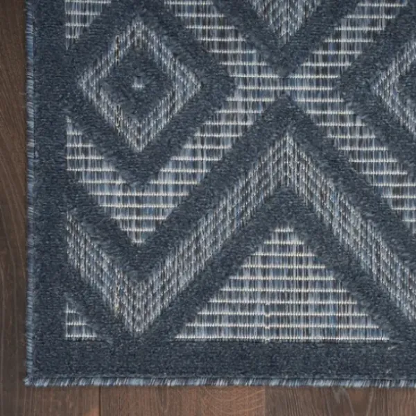 Outdoor Rugs-Kirkland's Home Ikat Coral Sea Blue Outdoor Area Rug, 5X7 White/Yellow/Blue