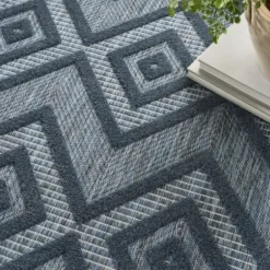 Outdoor Rugs-Kirkland's Home Ikat Coral Sea Blue Outdoor Area Rug, 5X7 White/Yellow/Blue