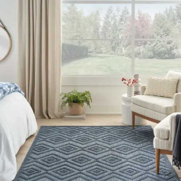 Outdoor Rugs-Kirkland's Home Ikat Coral Sea Blue Outdoor Area Rug, 5X7 White/Yellow/Blue