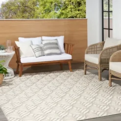 Outdoor Rugs-Kirkland's Home Ikat Coral Sunset Outdoor Area Rug, 5X7 Red/Gray/Yellow