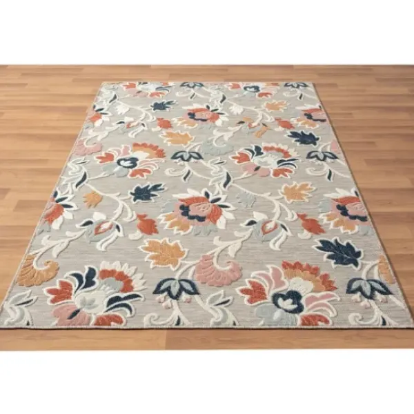 Outdoor Rugs-Kirkland's Home Ikat Coral White Sand Outdoor Area Rug, 5X7 White/Tan/Blue