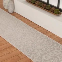 Outdoor Rugs-Kirkland's Home Ikat Scrolling Brown Outdoor Area Rug, 5X7 Brown/Blue/Gray
