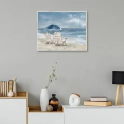 Framed Art-Kirkland's Home In Waiting Framed Canvas Art Print Blue/Ivory/White