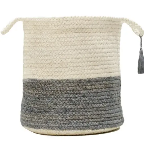 Baskets & Boxes-Kirkland's Home Indigo Bold Striped Jute Basket, 19 In. Blue/Ivory