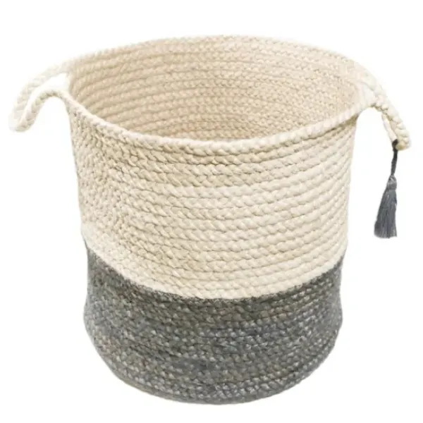 Baskets & Boxes-Kirkland's Home Indigo Bold Striped Jute Basket, 19 In. Blue/Ivory
