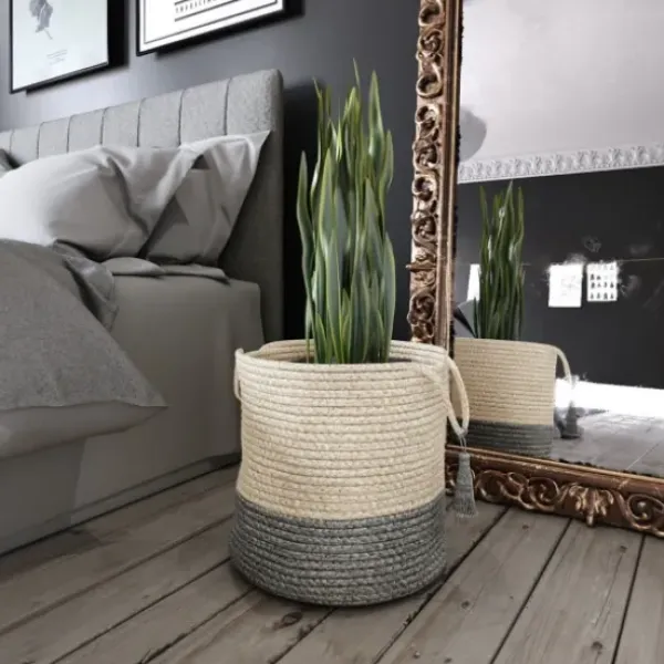 Baskets & Boxes-Kirkland's Home Indigo Bold Striped Jute Basket, 19 In. Blue/Ivory