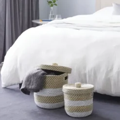 Baskets & Boxes-Kirkland's Home Indigo Bold Striped Jute Basket, 17 In. Blue/Ivory