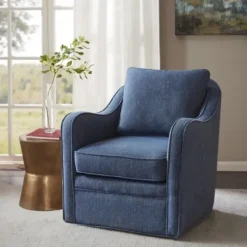 Accent Chairs-Kirkland's Home Indigo Curved Arm Swivel Accent Chair Blue