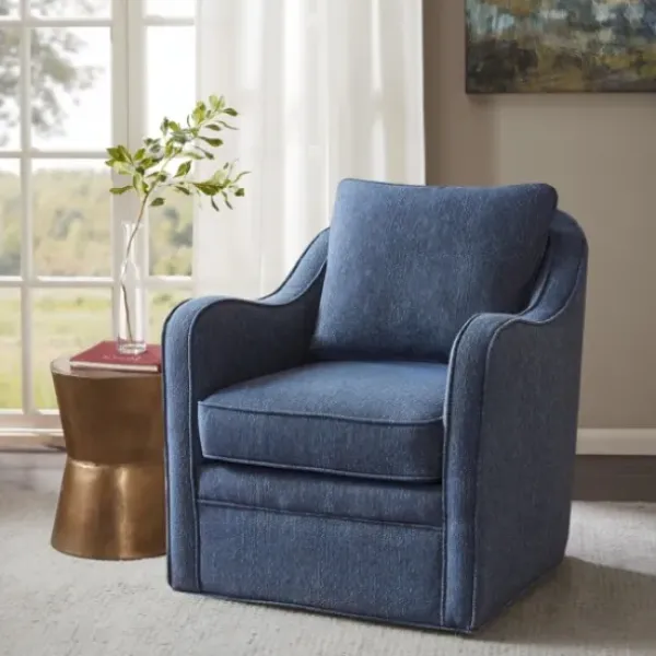 Accent Chairs-Kirkland's Home Indigo Curved Arm Swivel Accent Chair Blue