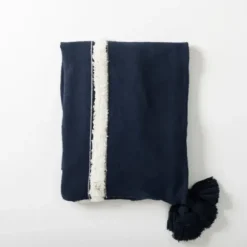 Blankets & Throws-Kirkland's Home Indigo Throw Blanket With Tufted White Stripes Blue
