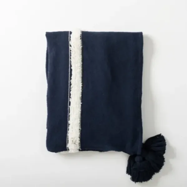 Blankets & Throws-Kirkland's Home Indigo Throw Blanket With Tufted White Stripes Blue