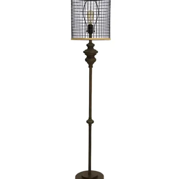 Floor Lamps-Kirkland's Home Industrial Edison Bulb Metal Mesh Shade Floor Lamp Black