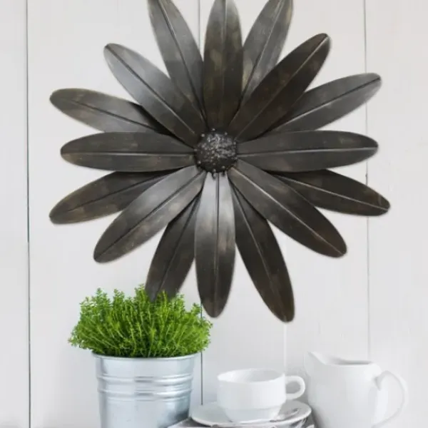 Wall Plaques-Kirkland's Home Industrial Flower Metal Wall Plaque Black/Gold
