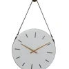 Clocks-Kirkland's Home Industrial Leather Strap Hanging Wall Clock White