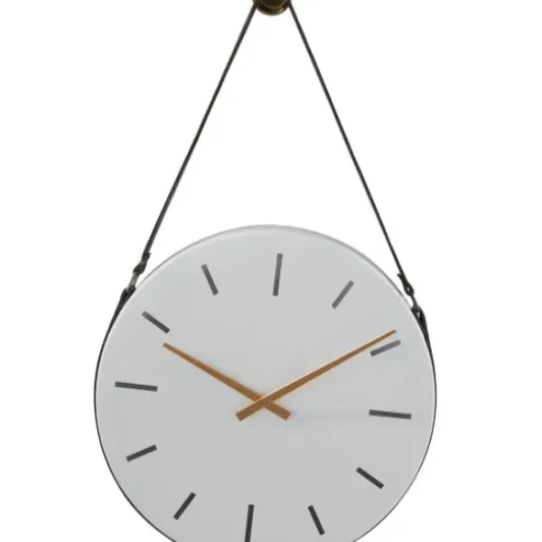 Clocks-Kirkland's Home Industrial Leather Strap Hanging Wall Clock White