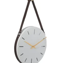 Clocks-Kirkland's Home Industrial Leather Strap Hanging Wall Clock White