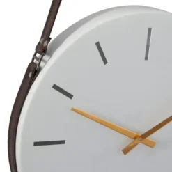 Clocks-Kirkland's Home Industrial Leather Strap Hanging Wall Clock White