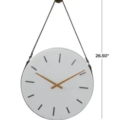 Clocks-Kirkland's Home Industrial Leather Strap Hanging Wall Clock White