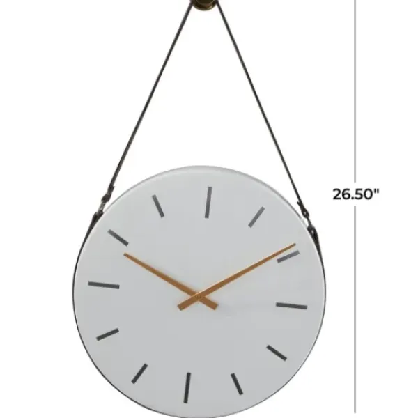 Clocks-Kirkland's Home Industrial Leather Strap Hanging Wall Clock White