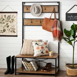 Entryway Furniture-Kirkland's Home Industrial Metal And Barnwood Hall Tree