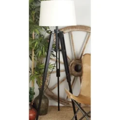 Floor Lamps-Kirkland's Home Industrial Tripod Wooden Floor Lamp Ivory