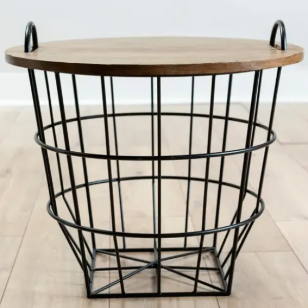 Accent & End Tables-Kirkland's Home Industrial Wire And Wood Basket Side Table Black