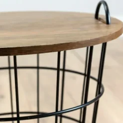 Accent & End Tables-Kirkland's Home Industrial Wire And Wood Basket Side Table Black