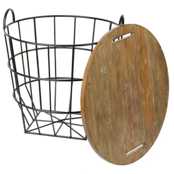 Accent & End Tables-Kirkland's Home Industrial Wire And Wood Basket Side Table Black